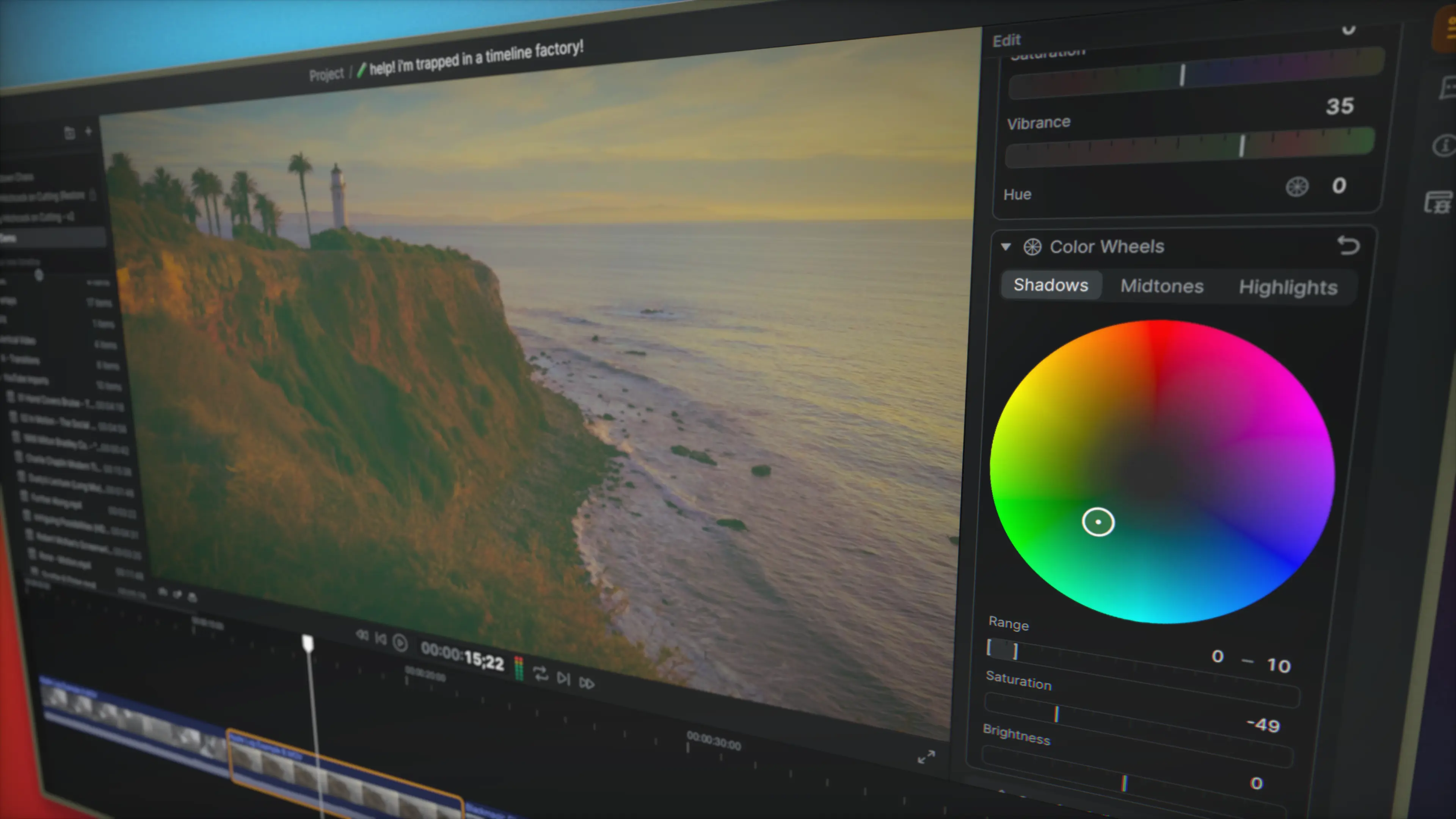 Color grading interface in Sequence